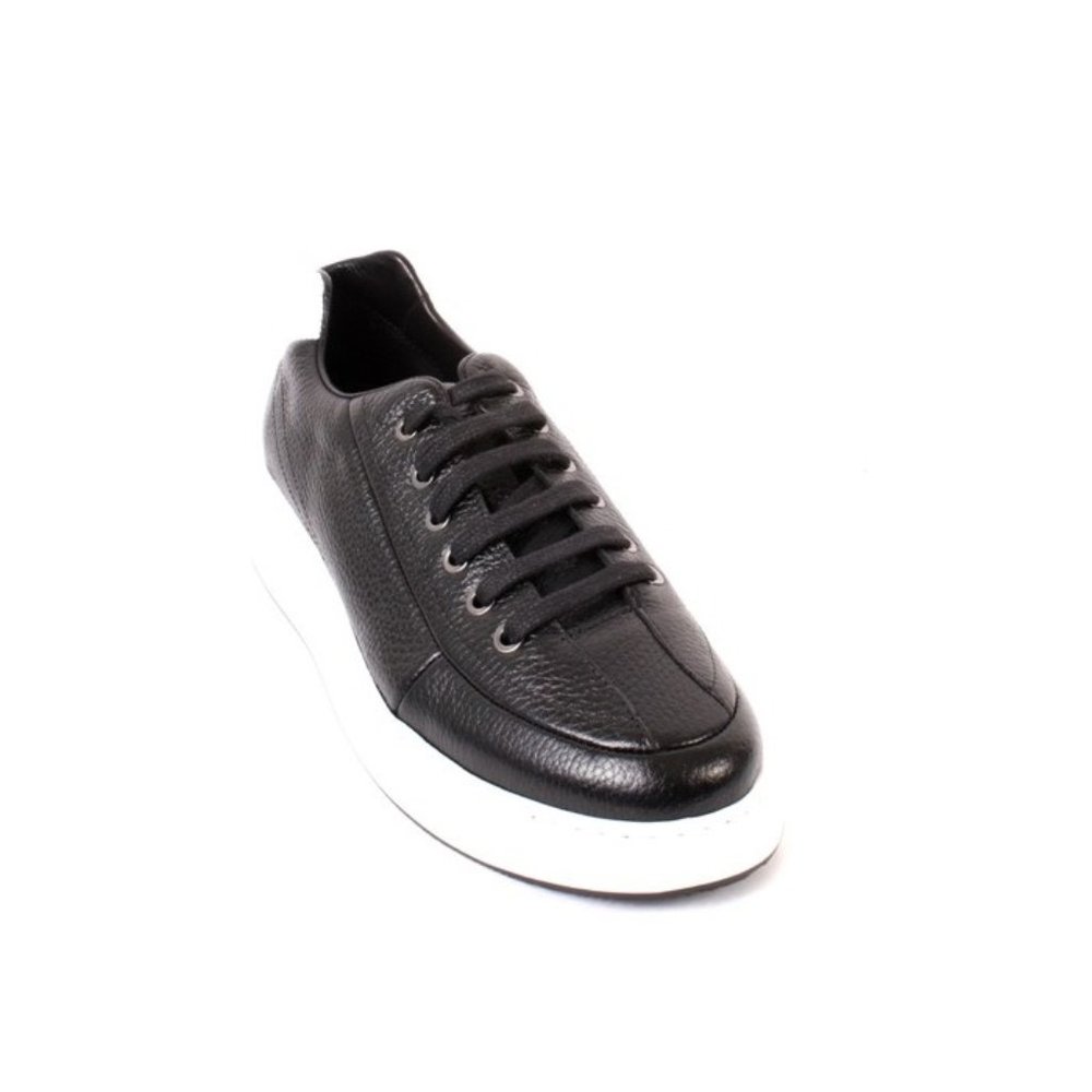 Roberto Serpentini 1752 Black Leather Lace-Up Sneakers Shoes